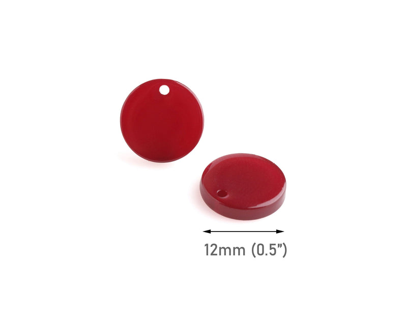 4 Ruby Red Charms, 1 Hole, Dark Red Cellulose Acetate, 12mm