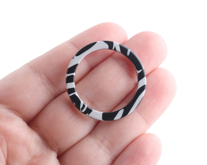 2 Ring Links in Zebra Print, Black and Light Gray, Cellulose Acetate, 32mm