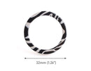 2 Ring Links in Zebra Print, Black and Light Gray, Cellulose Acetate, 32mm
