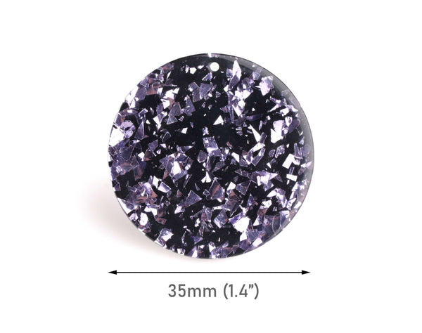 4 Large Acrylic Pendants with Purple Glitter, 1.4" Inch, Black Circle 35mm, Monogram Blanks, Tortoise Shell Supply Findings, CN257-35-BKPF