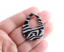4 Tear Drop Pendants in Zebra Print, 1.5" Inch, Animal Print Bead, Monochrome Beads, Acetate Acrylic Teardrop Earring Charm, TD062-37-BK06