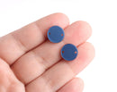 4 Small Round Connectors in Dark Blue, Two Holes, Cellulose Acetate, Pantone 2020, 12mm