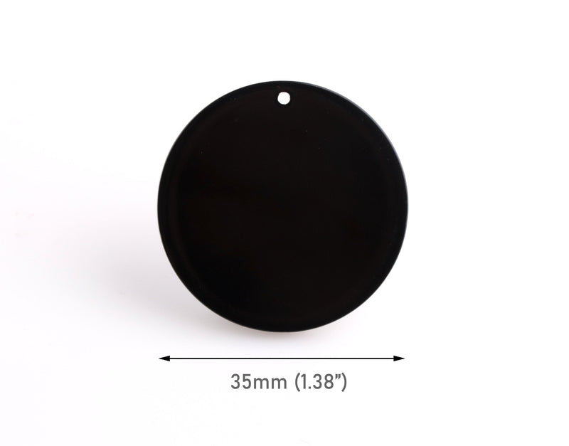 4 Large Round Blank Pendants, Black, Acrylic, 35mm