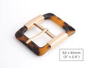 1 Tortoise Shell Buckle with Gold Details, Square Shape, Decorative Fancy Buckle, Acetate and Metal, 2 x 1.6" Inch