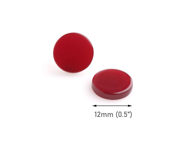 4 Dark Red Ruby Resin Flatbacks, July Birthstone Charms, 12mm Lucite Cabochon Slice, Small Circle Blank Discs without Holes, LAK052-12-RD04