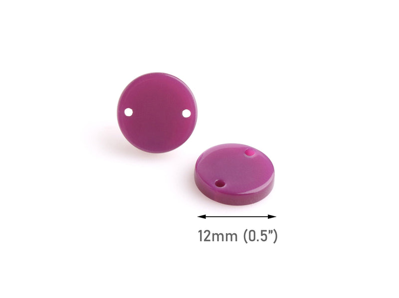 4 Small Circle Connectors in Orchid Purple, Two Holes, Cellulose Acetate Links, 12mm