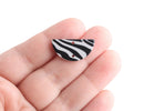 2 Half Moon Charm Links with Zebra Stripes, Two Holes, Black and Light Gray, Cellulose Acetate, 24.5 x 12.5mm