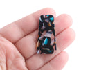 2 Trapezoid Resin Pendant, 39x20mm, Purse Zipper Pull Charms, Black Lines, Tortoise Shell Acrylic Earring Blanks, 1 3/4" Inch, DX089-39-MC08
