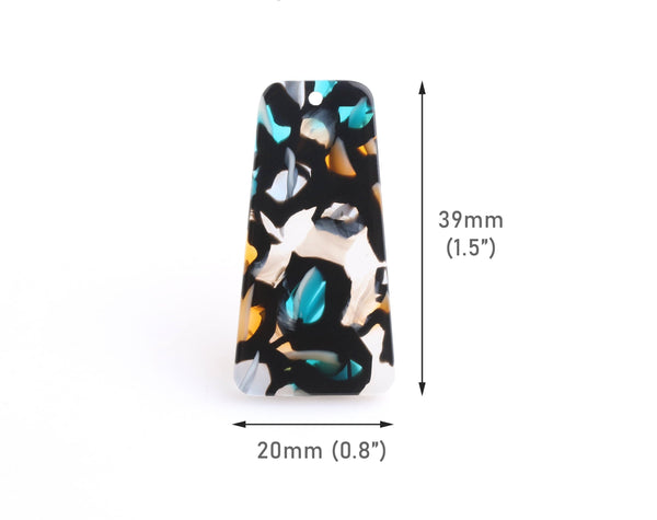 2 Trapezoid Resin Pendant, 39x20mm, Purse Zipper Pull Charms, Black Lines, Tortoise Shell Acrylic Earring Blanks, 1 3/4" Inch, DX089-39-MC08