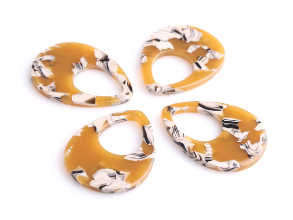 4 Sunflower Tortoise Shell Earring Charms, 37 x 28.25mm, Recycled Plastic, Tear Drop Pendant, Laser Cut Acrylic Earring Blanks, TD063-37-YWB
