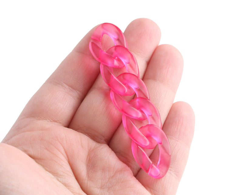1ft Hot Pink Acrylic Chain Links, 23mm, Transparent Plastic, For Gyaru Necklaces