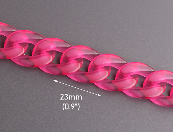 1ft Hot Pink Acrylic Chain Links, 23mm, Transparent Plastic, For Gyaru Necklaces