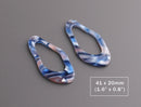 4 Pearlescent Blue Organic Shapes, 41x30mm, Freeform Pendant, Acetate Earring Charms, Connector Rings, Tortoiseshell Pendant, VG048-41-U14
