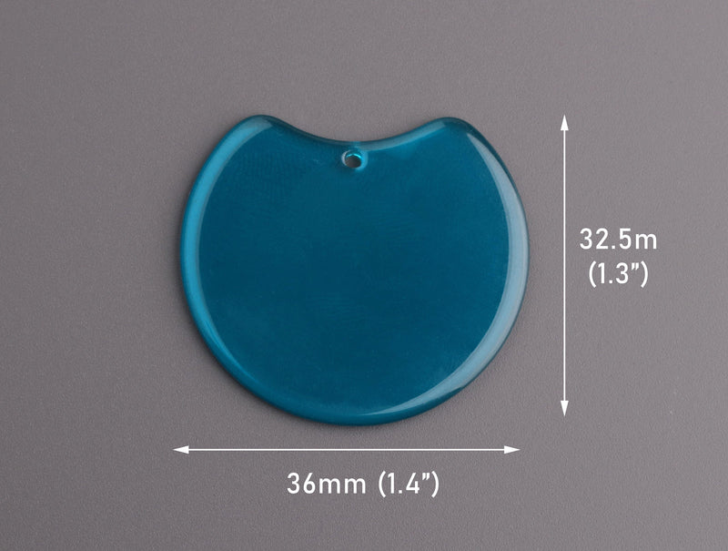 2 Blue Half Moon Pendants, 36 x 32.5mm, Transparent Blue Acrylic Earring Blanks, Half Circle Charm, Ocean Blue Jewelry Finding, CN237-36-U13