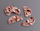 2 Semicircle Pendants in Pink Cherry Blossom, Cellulose Acetate, 37x18mm