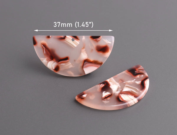 2 Semicircle Pendants in Pink Cherry Blossom, Cellulose Acetate, 37x18mm