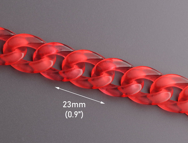 1ft Ruby Red Acrylic Chain Links, 23mm, Transparent Plastic, For Wallet Chains