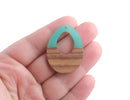 4 Teardrop Pendants with Green Epoxy Resin and Real Wood, 37 x 28mm