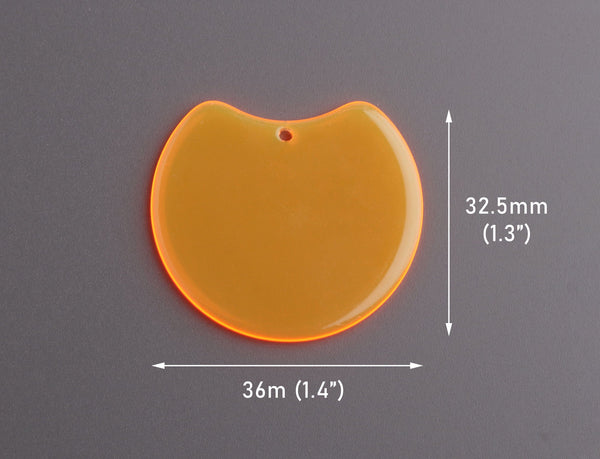 2 Orange Neon Earring Parts, 36 x 32.5mm Large Half Moon Pendant, Half Circle Charm, Transparent Orange Acrylic Earring Blank, CN243-36-OG04