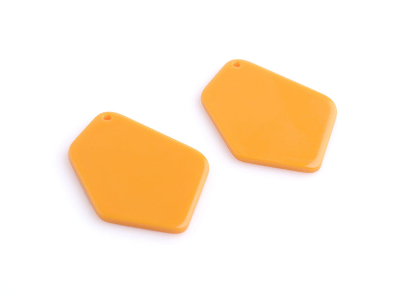 2 Large Geometric Beads, Butterscotch Orange, Diamond Shaped Earring Blanks, Polygon Shape, Acrylic, 37.5 x 28mm