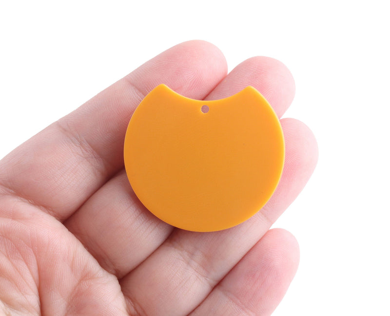 2 Butterscotch Orange Half Moon Charms, 37 x 33.5mm, Colored Acrylic Blanks for Vinyl, Mustard Yellow Beads, CN246-37-OG01