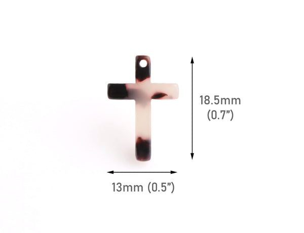 4 Tiny Cross Charms in Blonde Tortoise Shell, Religious Faith Charms, Cellulose Acetate, 18.5 x 13mm