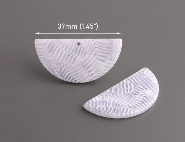 2 Half Moon Charms with Pinstripes 37x18mm, Clear White Acrylic Stripe Bead, Blank Earring Part, Tortoise Shell Jewelry Supply, HC001-37-W14