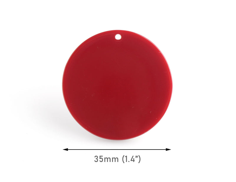4 Maroon Red Circle Pendants, Acrylic, 35mm
