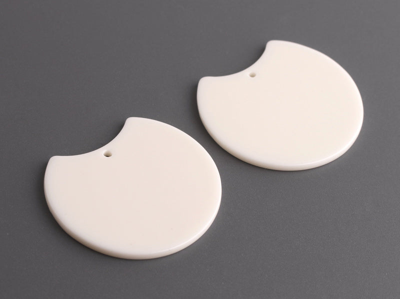 2 Bone White Half Moon Charms, Cut Out Circle Earring Components, Scoop Charms, Flat Round Acrylic Plastic Pendants, HC002-37-W07
