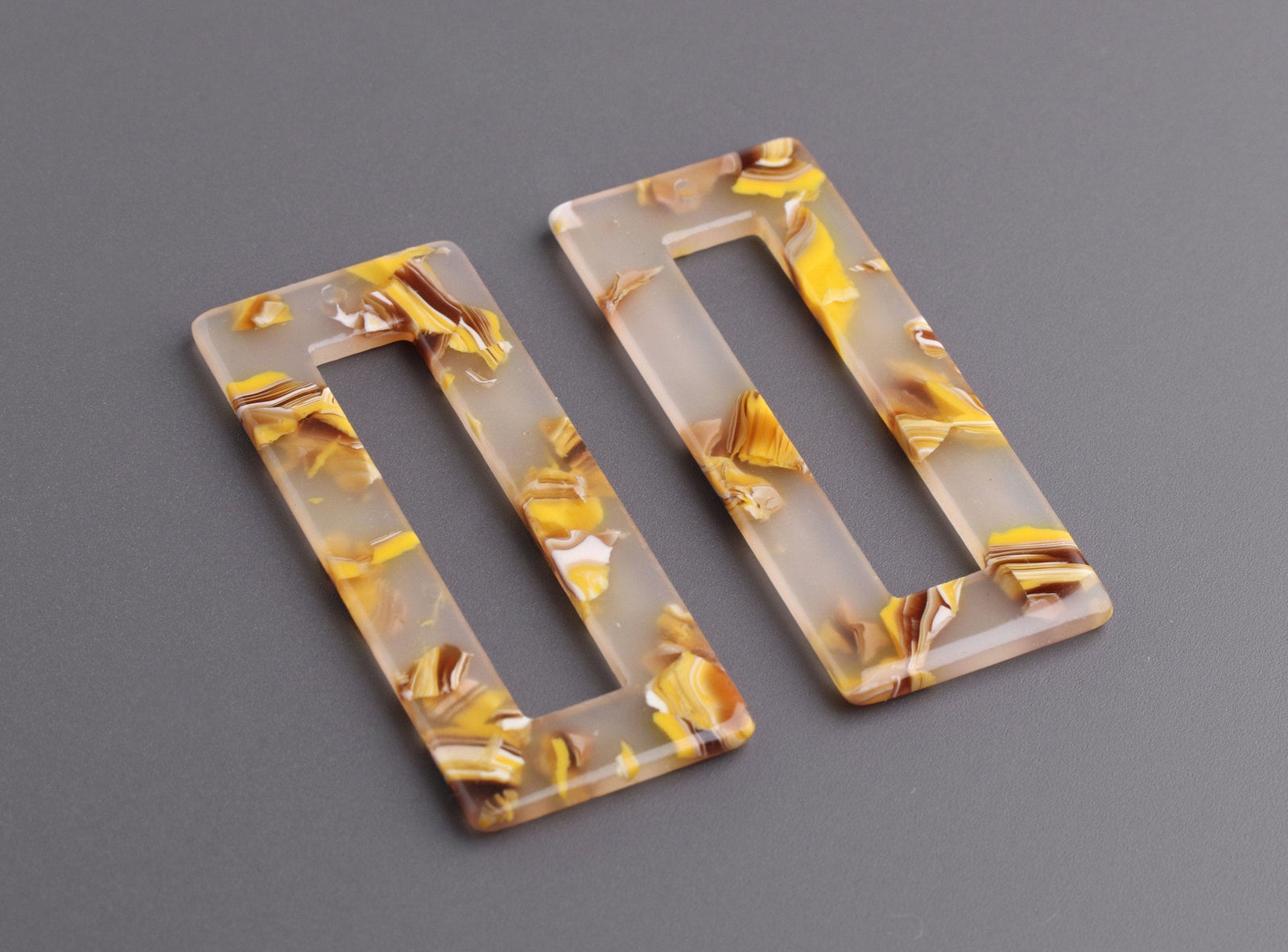 2 Yellow Tortoise Shell Rectangle Flat Beads, 2
