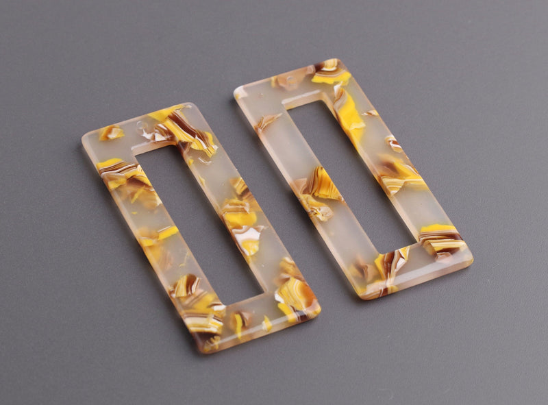 2 Yellow Tortoise Shell Rectangle Flat Beads, 2" Inch, Cellulose Acetate Links, Acrylic Cutouts for Earrings, Resin Pendant, DX093-50-YW01