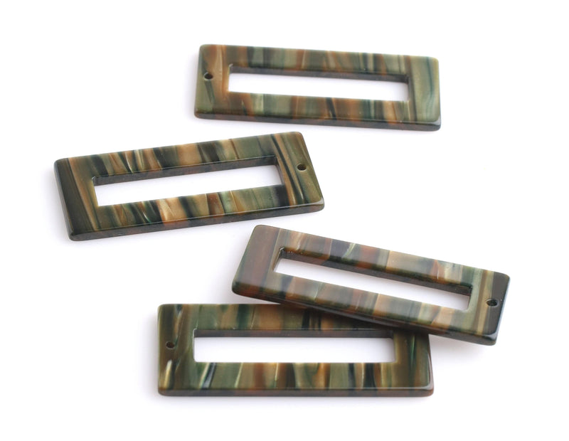 2 Sage Green Acetate Charms, 2" Inch, Green Stripe Rectangle Earring Parts, Tortoise Shell Acrylic Blank, Large Resin Pendant, DX099-50-GN07