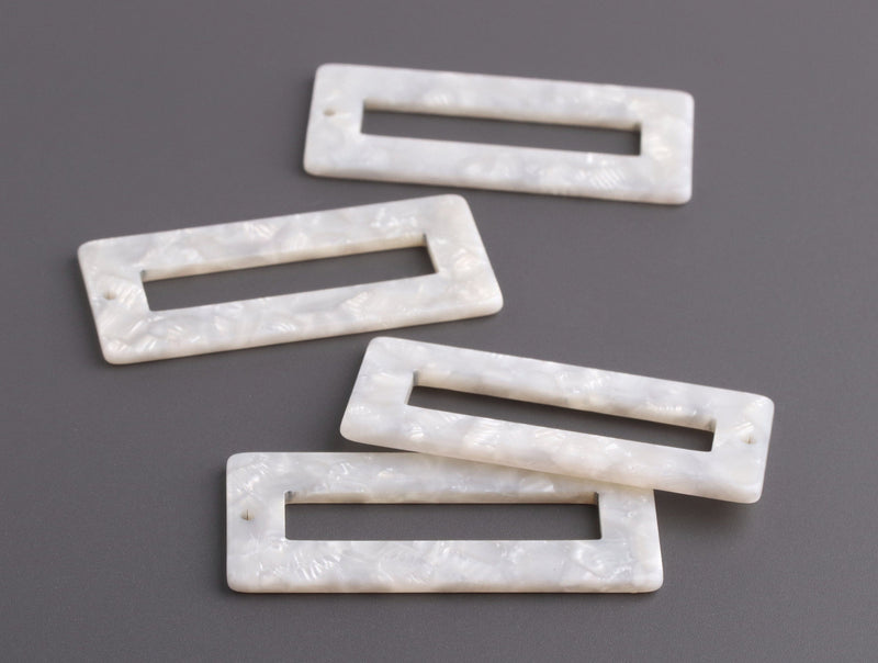 2 Pearl White Resin Pendants, 50mm Rectangle Earring Part, Geometric Charm, White Tortoise Shell Bead, Plastic Acrylic Pendant, DX101-50-W11
