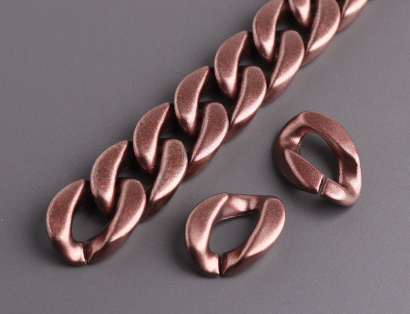 1ft Matte Metallic Bronze Acrylic Chain Links, 23mm, Dark Brown, Satin Finish