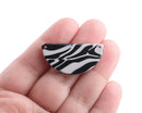 2 Half Circle Connectors with Zebra Stripes, 2 Holes, Black and Light Gray, Cellulose Acetate, 37 x 18mm