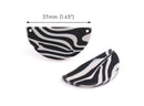 2 Half Circle Connectors with Zebra Stripes, 2 Holes, Black and Light Gray, Cellulose Acetate, 37 x 18mm