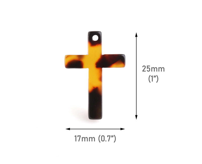 2 Cross Pendants for Women and Men, 25 x 17mm, 1 Inch Cross Charm Bulk, Acetate Tortoise Shell Supply, Christian Faith Charm, DX104-25-TT