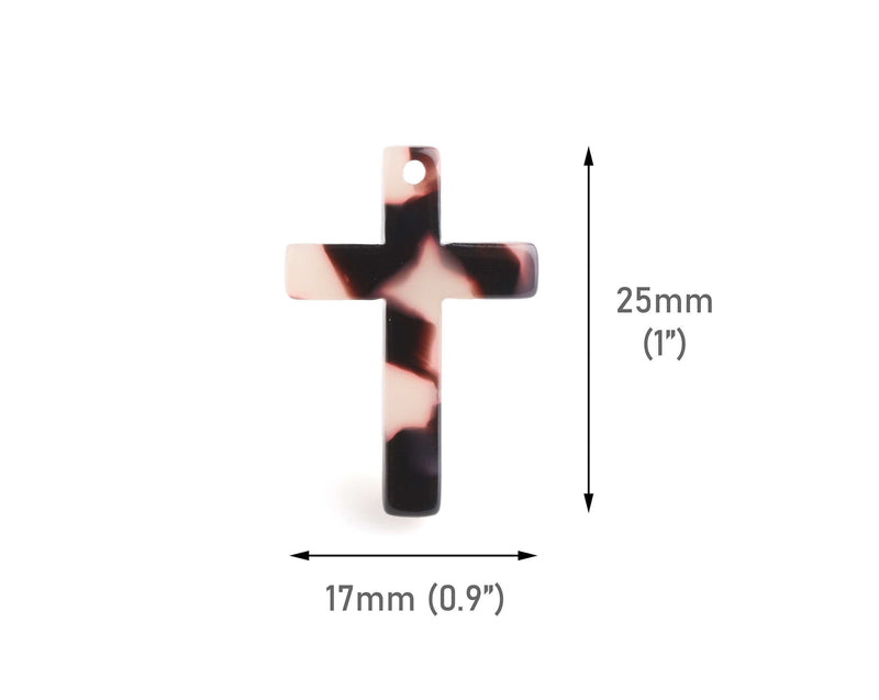 2 Cross Pendants for Women and Men, Dainty Small Cross Charm Bulk, Ivory Tortoise Shell, Jesus Christ, Religious Jewelry Supply, DX105-25-WT