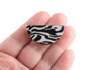 2 Half Moon Charms with Zebra Stripes, Black and Gray, Cellulose Acetate, 37 x 18mm