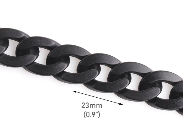 1ft Matte Metallic Black Acrylic Chain Links, 23mm, Flat Cuban Chain for Purses