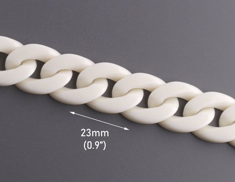 1ft Bone White Acrylic Chain Links, 23mm, Chunky Bulky Chain, For Statement Necklaces