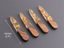 4 Wood and Resin Charms with Gold Foil Flecks, 44mm x 7.5mm Long Stick Earring Charm, Dual Design, Real Wood Teardrop Pendant, TD066-44-WDGF