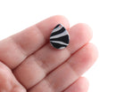 4 Small Teardrop Charms with Zebra Stripes, Black and Gray, Pip Beads, Cellulose Acetate, 17.5 x 13.5mm