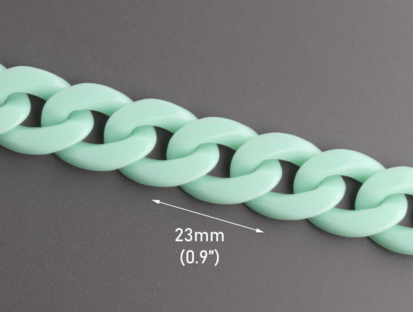 1ft Mint Green Acrylic Chain Links, 23mm, Seafoam Colored, For Big Necklaces
