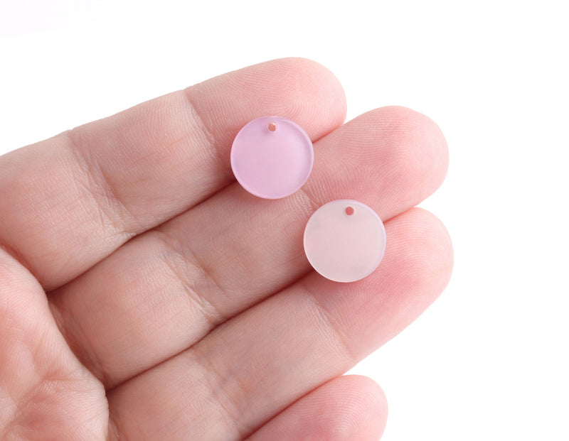 4 Small Round Charms, Ballet Pink and White Pearl, Cellulose Acetate, 12mm