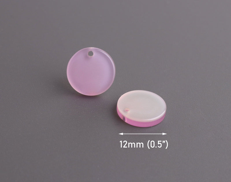 4 Small Round Charms, Ballet Pink and White Pearl, Cellulose Acetate, 12mm