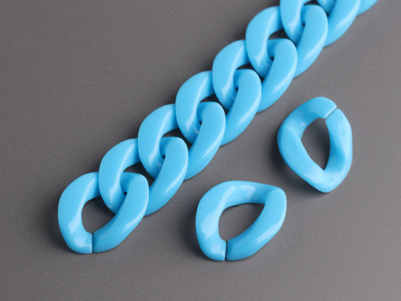 1ft Water Blue Acrylic Chain Links, 23mm, Miami Cuban Connectors, For Glasses Lanyards