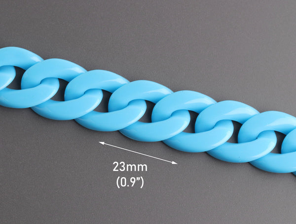 1ft Water Blue Acrylic Chain Links, 23mm, Miami Cuban Connectors, For Glasses Lanyards