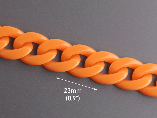 1ft Citrus Orange Acrylic Chain Links, 23mm, For Keychains and Cuban Bracelets