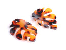 2 Large Oak Leaf Pendants, Red Tortoise Shell, Cellulose Acetate, 47 x 36mm